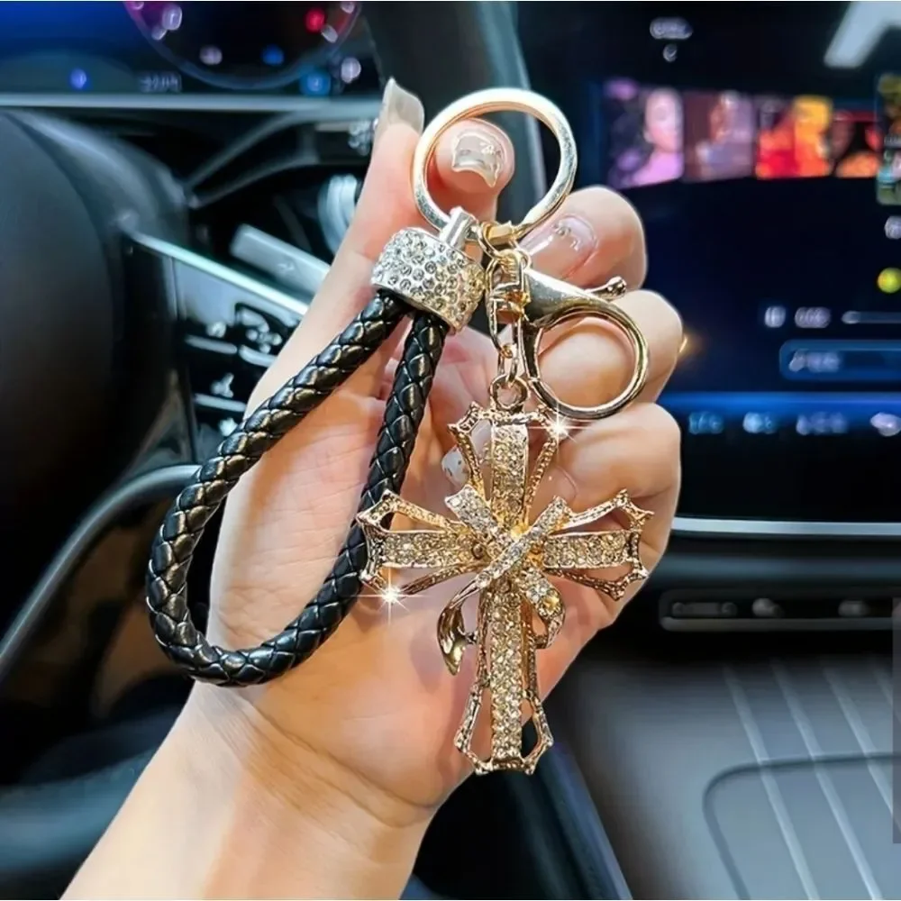 CHRISTIAN CROSS Sparkling Embellished Golden Tone Key Chain